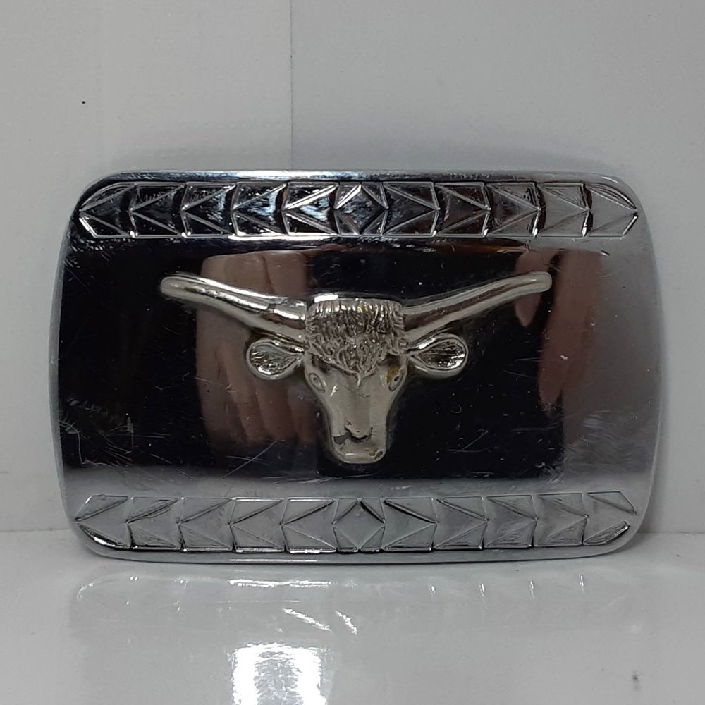 Longhorned Steer Belt Buckle Silver Toned Western Themed
